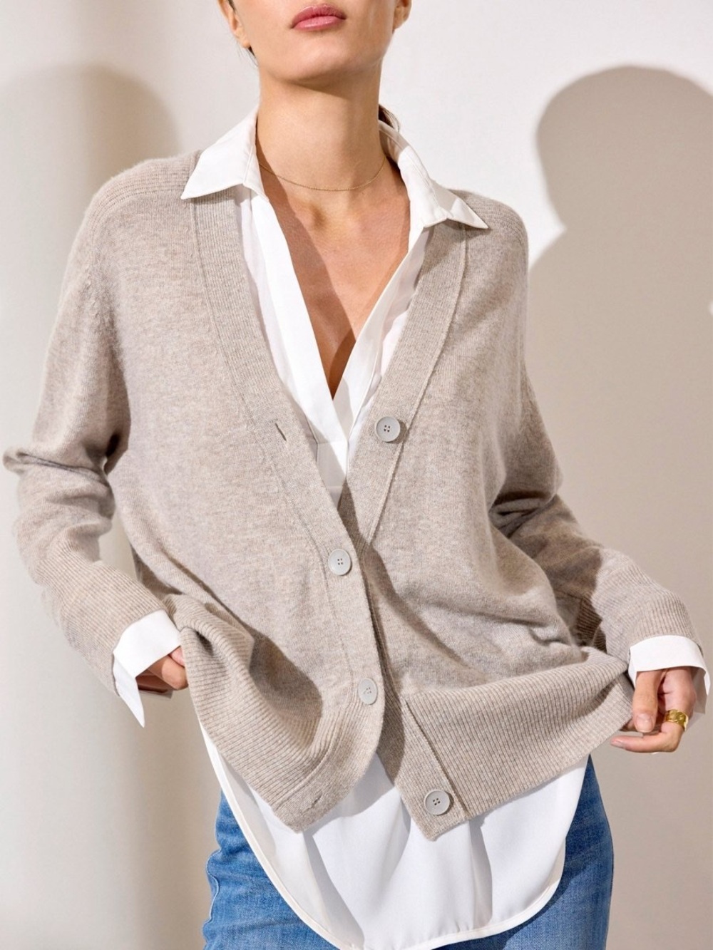 NEW Brochu Walker The Callie Layered Looker Cardigan Wool Cashmere Light Chia